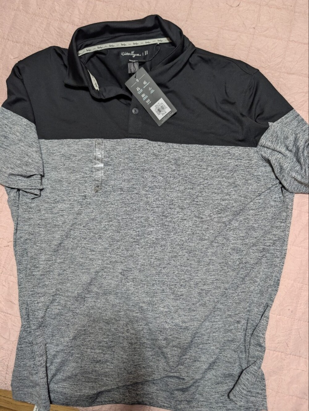 Walter Hagen Black and Heather Gray Two-Tone Polo